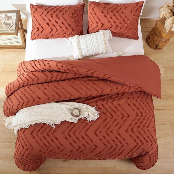 Chevron Pumpkin Pie Bedding Set California King Bed Zigzag Comforter Terra Cotta - Picture 7 of 12